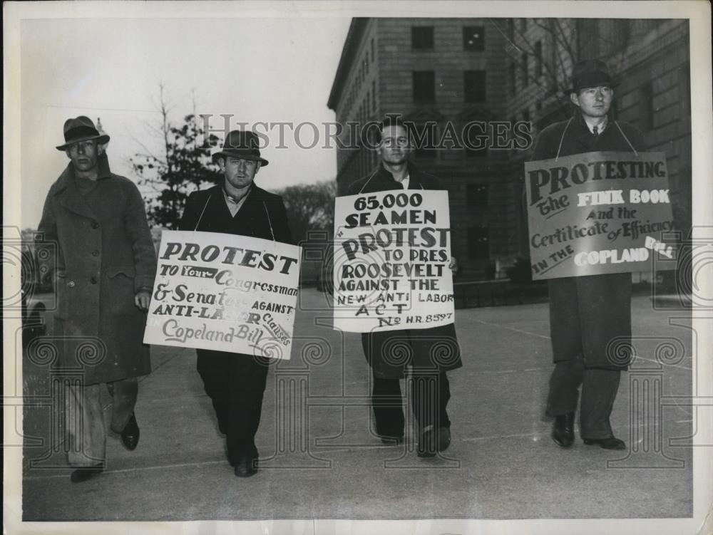 1937 Press Photo Seamen picketing at Dept of Commerce in Wash DC - Historic Images