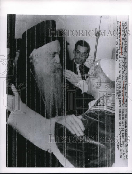 1963 Press Photo Pope Paul VI & Patriarch Athenagoras I in historic meeting - Historic Images