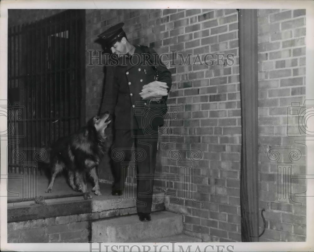 1950 Press Photo Mail Carrier John Brouse & Collie Dog, Rocky River Post Office - Historic Images