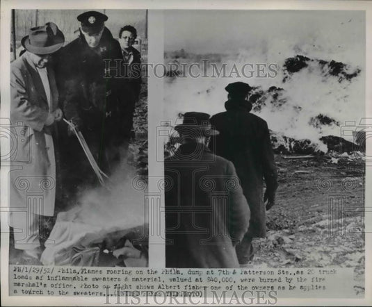 1952 Press Photo Flames roaring on the Phila. dump at 7th and Patterson Sts., - Historic Images