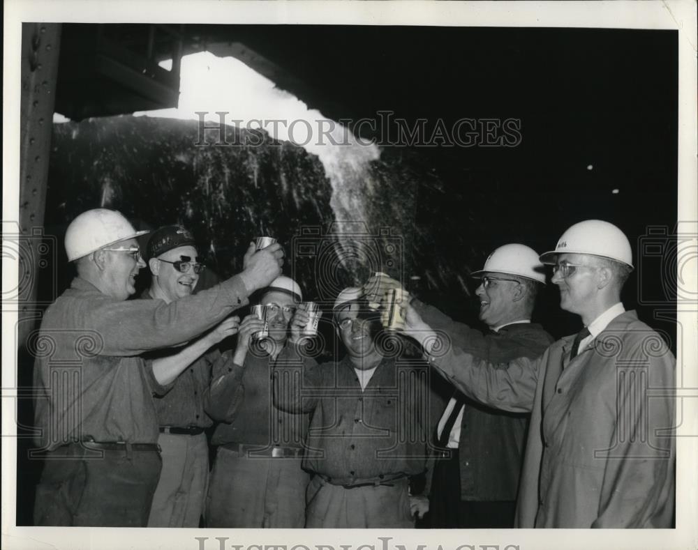 1963 Press Photo Jones Langhli and co-workers celebrating - Historic Images