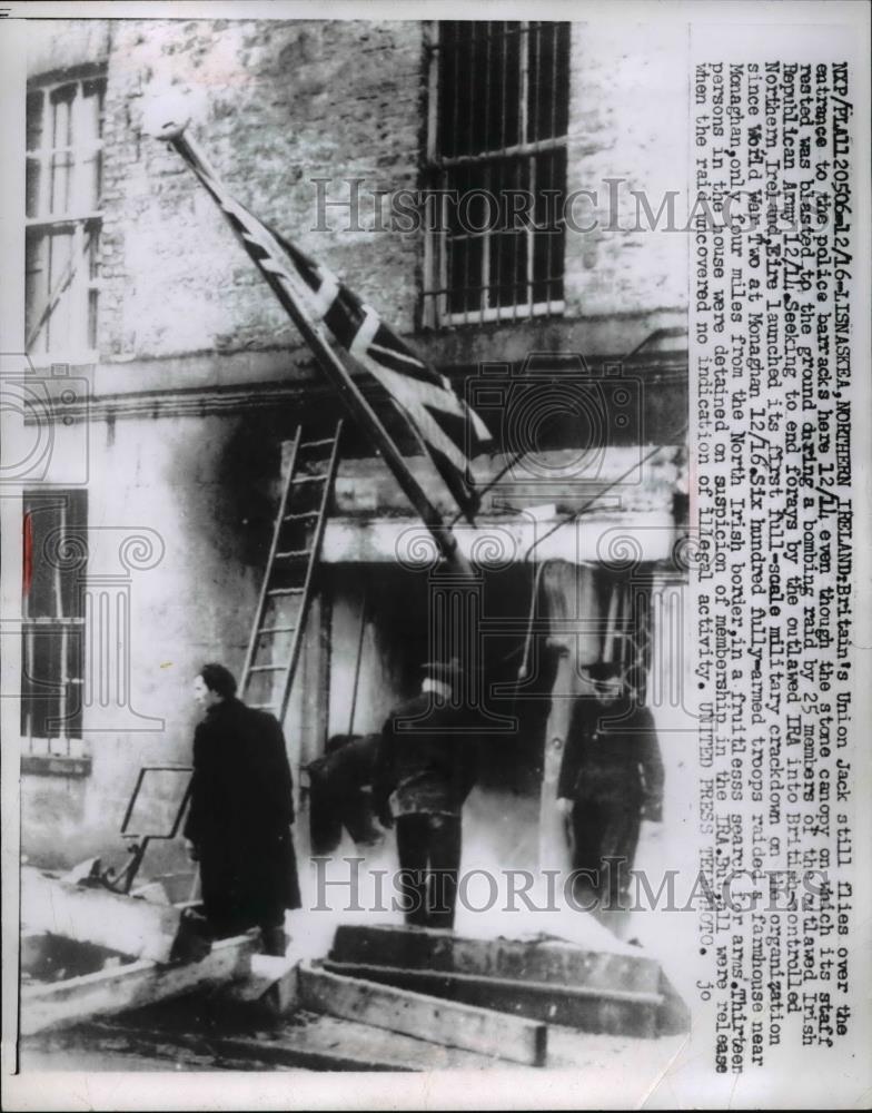 1956 Press Photo Lisnaskea Northern Ireland Britains Union Jack still flies over - Historic Images