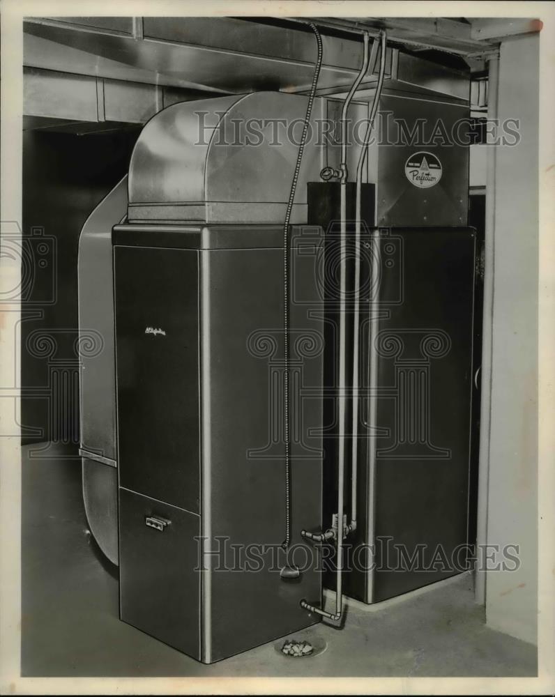 1956 Press Photo The perfection&#39;s Gas Furnace &amp; electric air cooled cooling unit - Historic Images