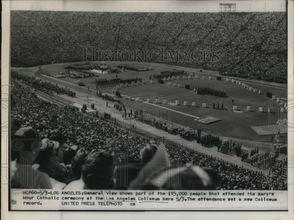 1954 Press Photo Los Angeles general view shows part of 115,000 that attended - Historic Images