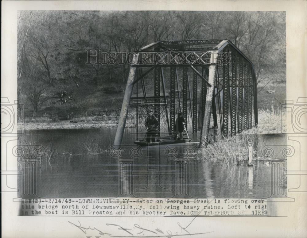 1948 Press Photo Flood Water over Georges Creek Bridge in Lowmansville - Historic Images