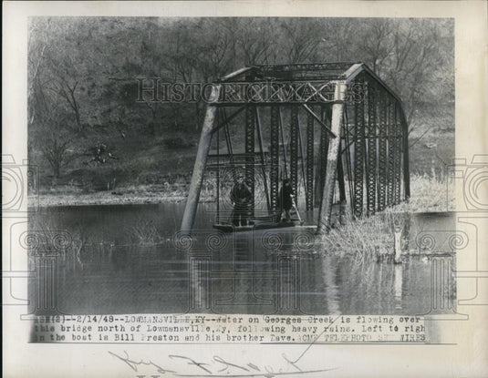 1948 Press Photo Flood Water over Georges Creek Bridge in Lowmansville - Historic Images