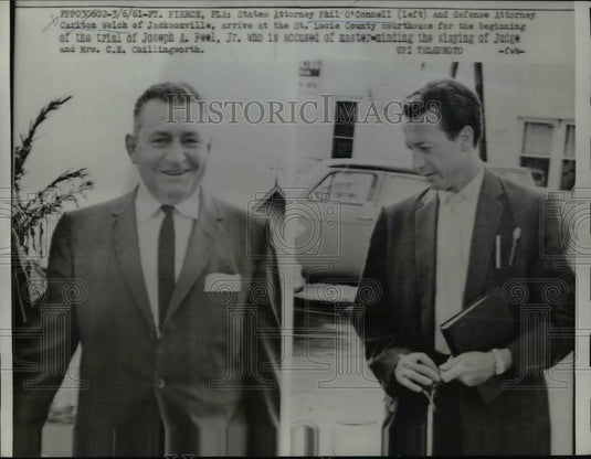 1961 Press Photo Pierce Fla States Attorney Phil O'Donnell and Defense Attorney - Historic Images