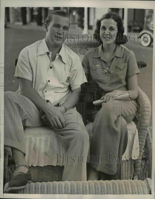 1938 Press Photo Mr. & Mrs. Henry J. Topping, during a Wheel Chair Jaunt in Palm - Historic Images
