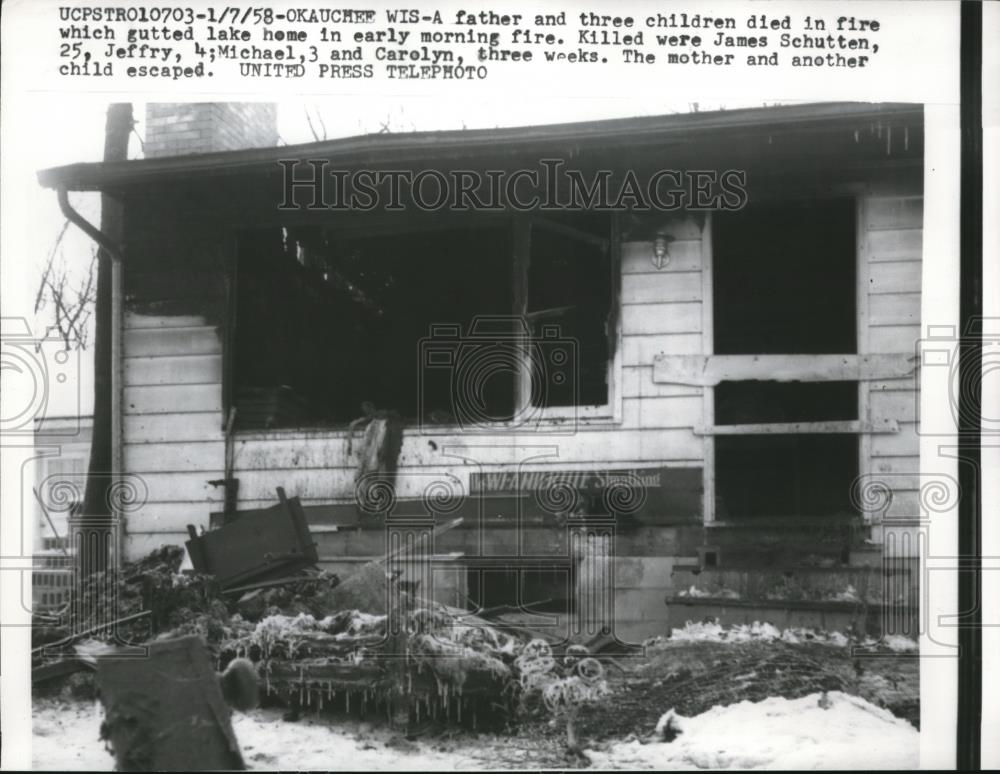 1958 Press Photo The fire that killed James Shutten and his children - Historic Images