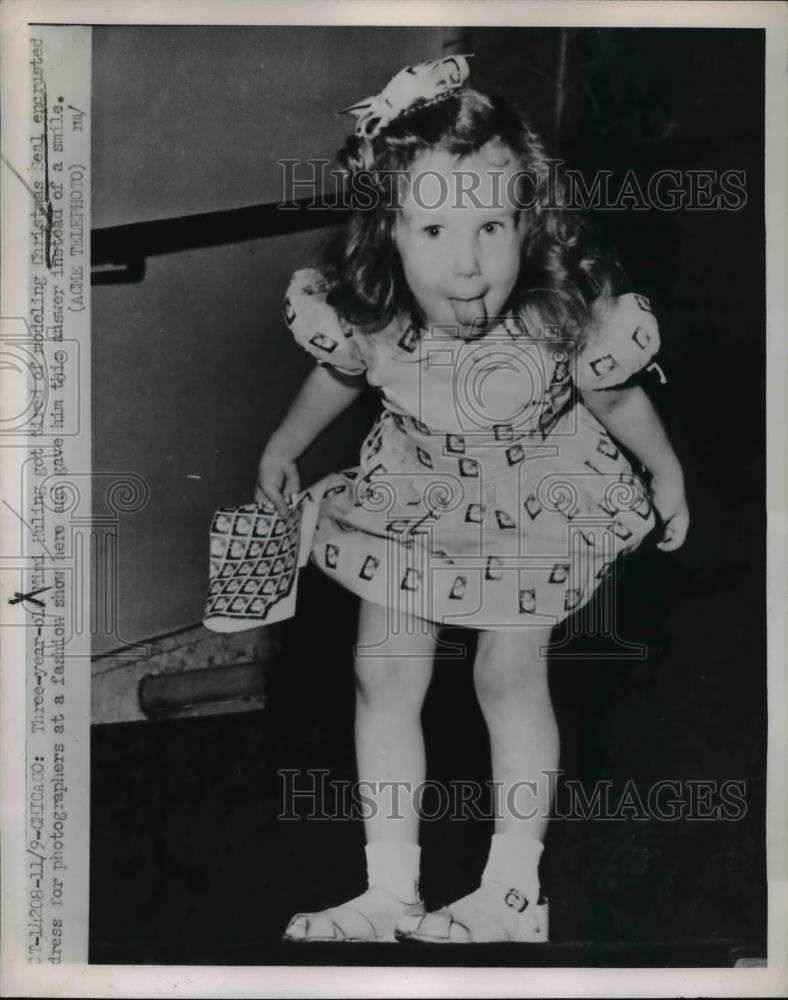 1951 Press Photo of Mini Huling modeling her Christmas outfit - Historic Images