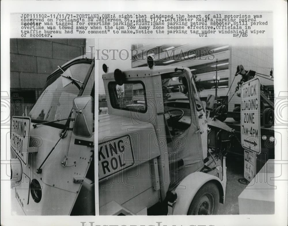 1971 Press Photo Portland Ore Meter maid parking patrol scooter - Historic Images