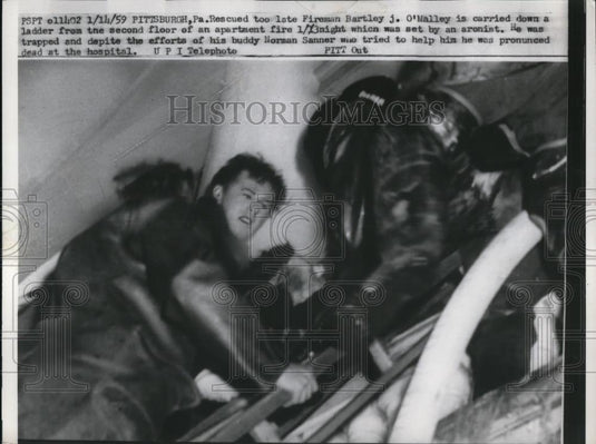 1959 Press Photo Fireman Bartley O'Malley was trapped and died in fire - Historic Images