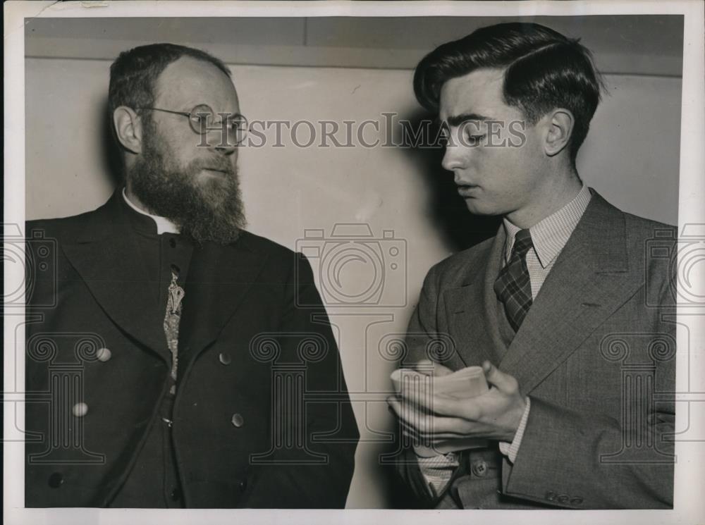 1937 Press Photo Bishop Pierre Fallaize being interviewed by Mr McGurn of the - Historic Images