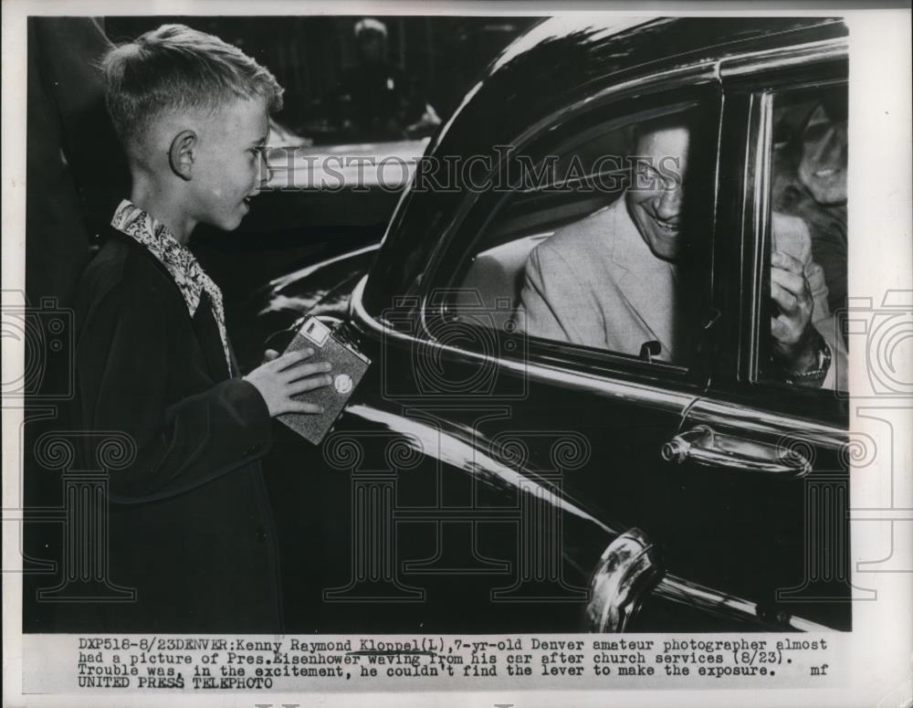 1953 Press Photo Photographer Kenny Raymond Kloppel, Age 7, President Eisenhower - Historic Images