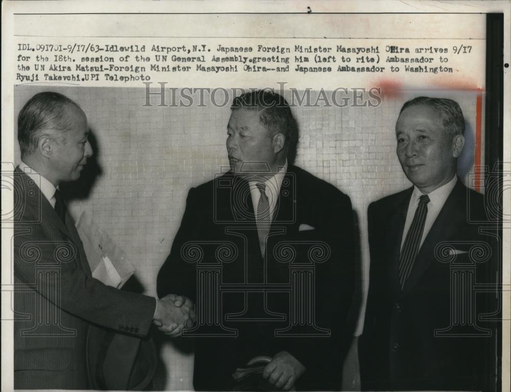 1963 Press Photo Japanese Foreign Minister Mayoshi Ohira attends UN Assembly - Historic Images