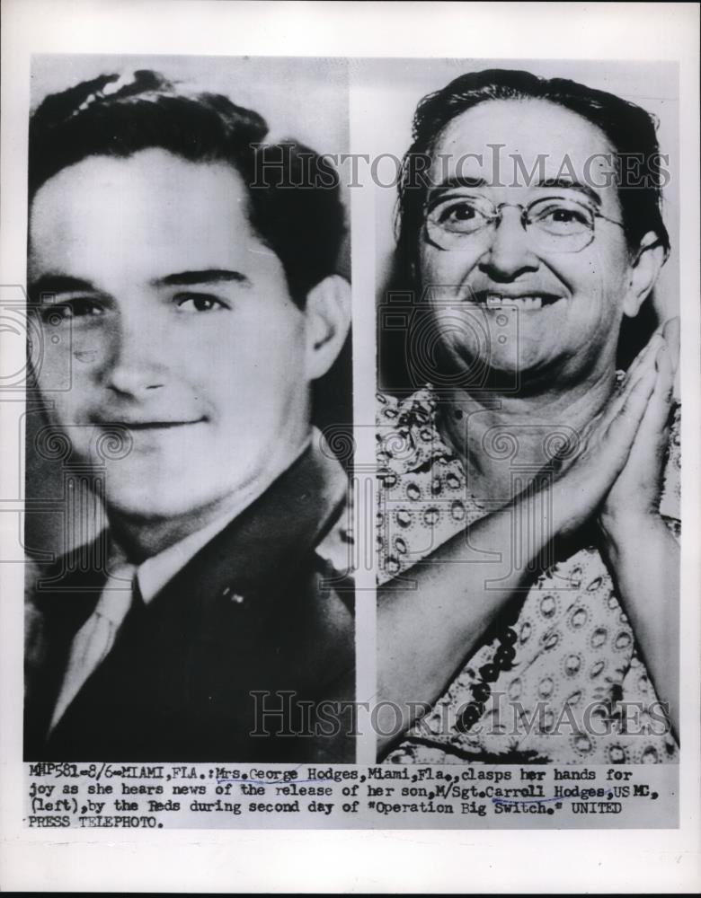 1953 Press Photo Mrs. George Hodges happy to hear her son, C. Hodges, is safe - Historic Images