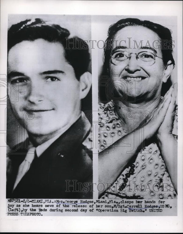 Mrs. George Hodges happy to hear her son, C. Hodges, is safe 1953 ...