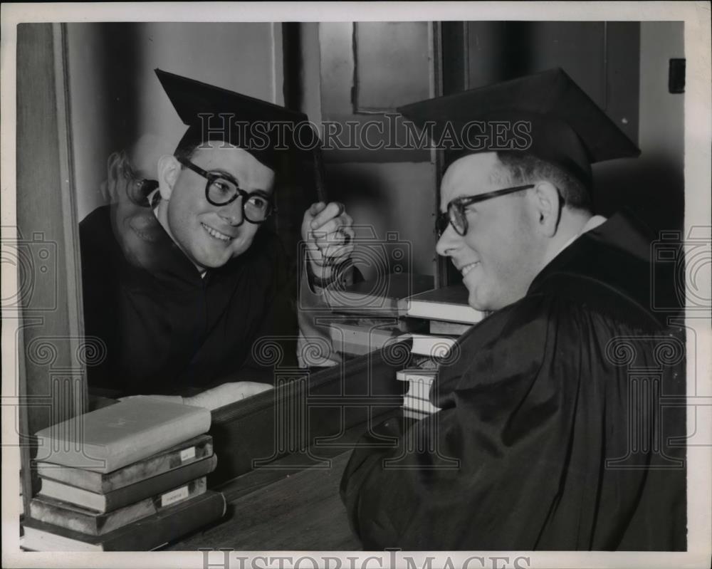 1952 Press Photo Troy NY Robert Werner seems to be infront of mirror prior to - Historic Images