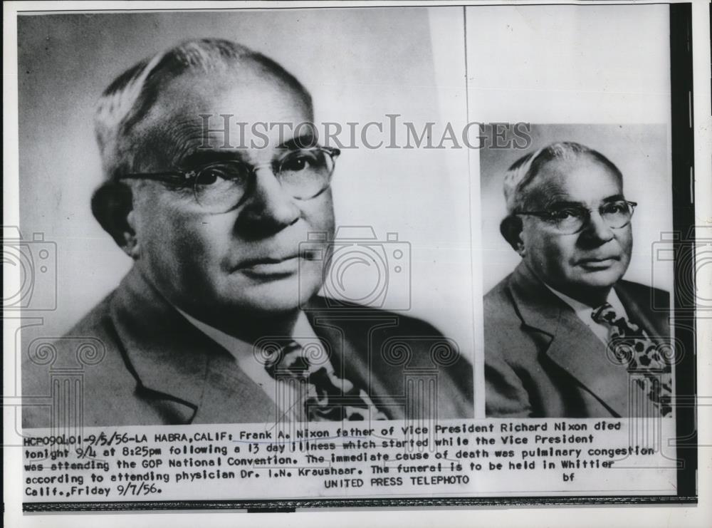 1956 Press Photo Frank A. Nixon Died of Pulmonary Congestion - Historic Images