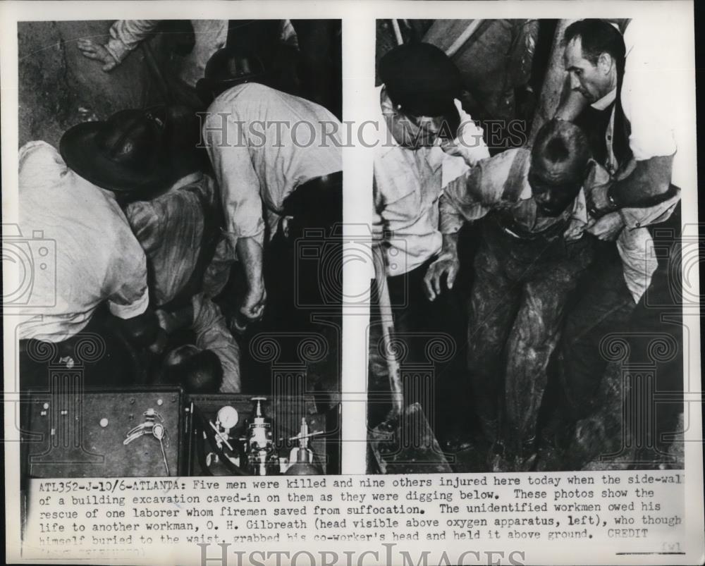 1950 Press Photo O.H. Gilbreath Injured in Atlanta During Excavation Cave In - Historic Images