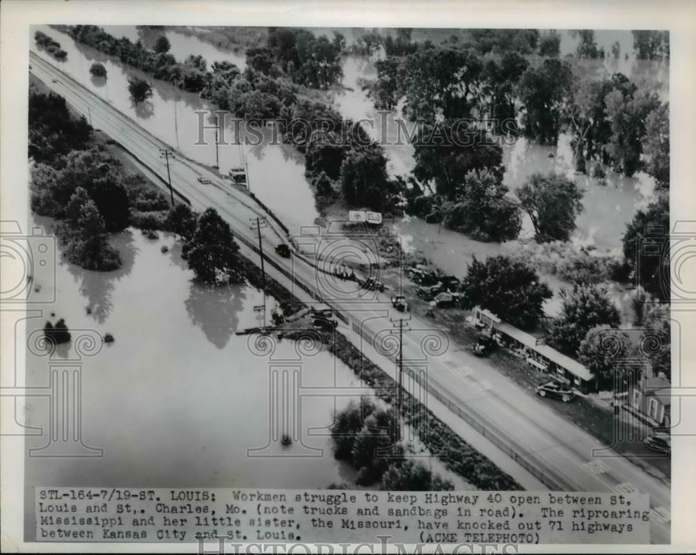 1951 Press Photo Aerial View Washed Out Highway 40 During St. Louis Floods - Historic Images