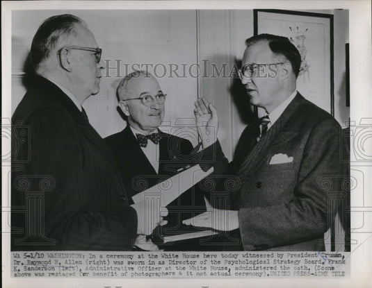 1952 Press Photo Wash DC Pres. Truman,Dr Raymond Allen & Frank Sanderson - Historic Images