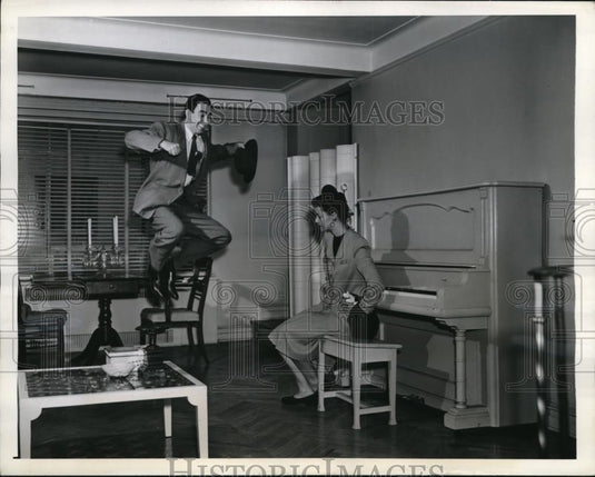 1945 Press Photo Testing Construction of House and Floors - Historic Images