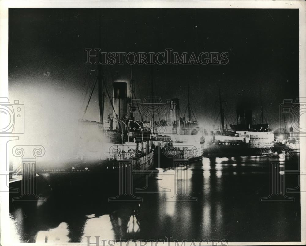 1931 Press Photo Donegall Bay Belfast Ireland ships at dock - Historic Images