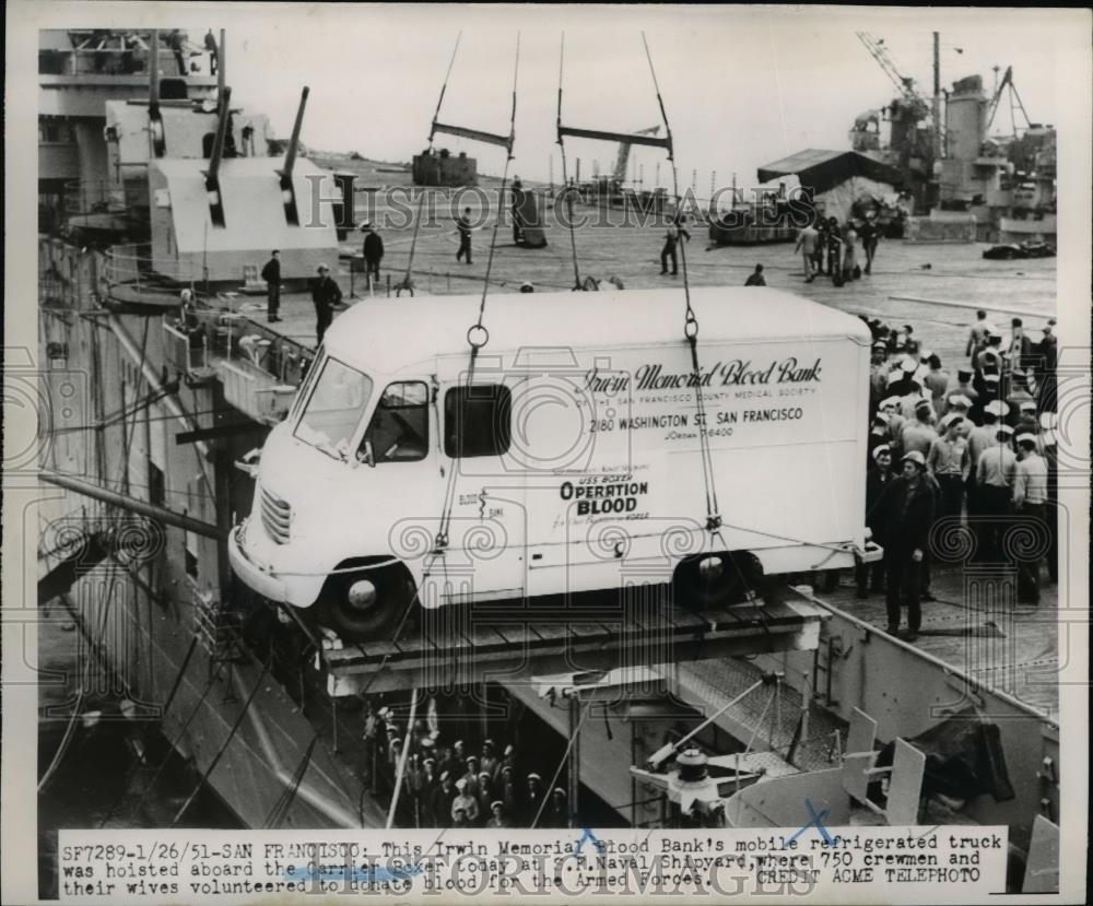 1951 Press Photo of the Irwin Memorial Blood Banks mobile refrigerated truck - Historic Images