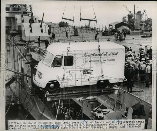 1951 Press Photo of the Irwin Memorial Blood Banks mobile refrigerated truck - Historic Images