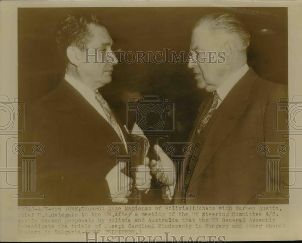 1949 Press Photo Anze Matienzo of Bolivia and Warren Austin,chief US delegate - Historic Images