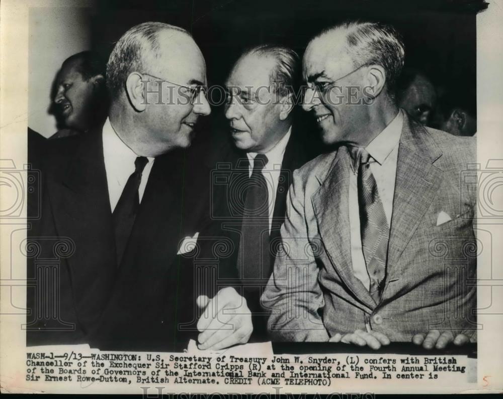 1949 Press Photo U.S. Secretary of Treasury John Snyder with British Chancellor - Historic Images