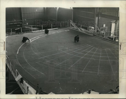 1934 Press Photo Drawing board & layout for observatory girders - Historic Images