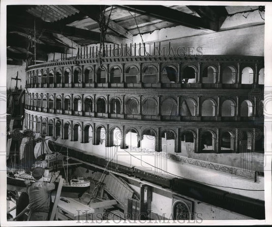 1956 Press Photo Cinecitta Movie studios replica of Rome Italy Coleseum - Historic Images