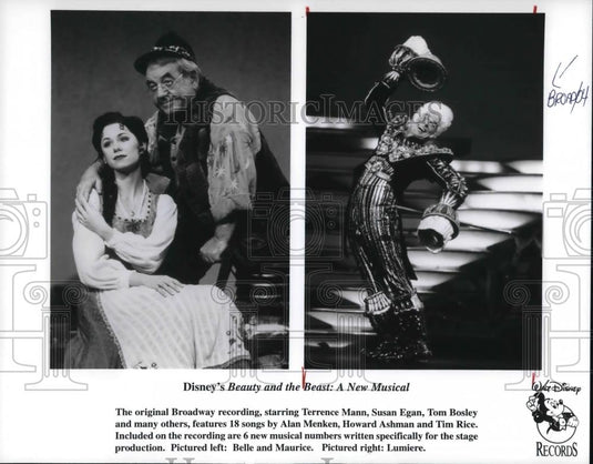 1996 Press Photo Terence Mann Susan Egan and Tom Bosley in Beauty and the Beast - Historic Images