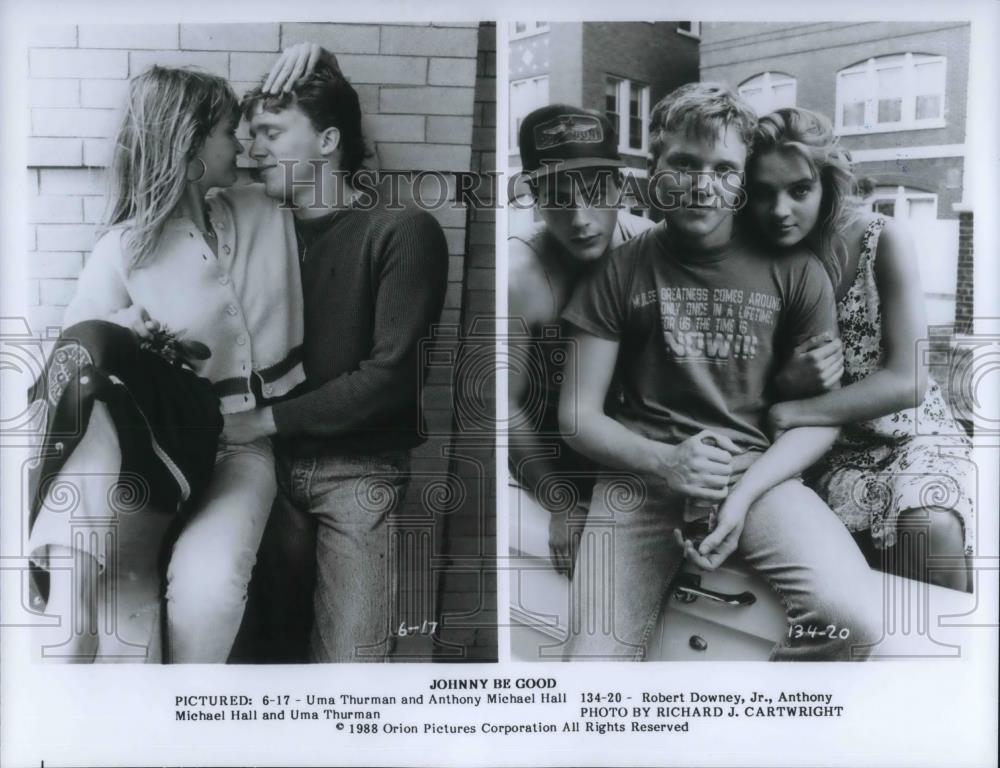 1988 Press Photo Uma Thurman Anthony Michael Hall in Johnny Be Good - cvp22516 - Historic Images