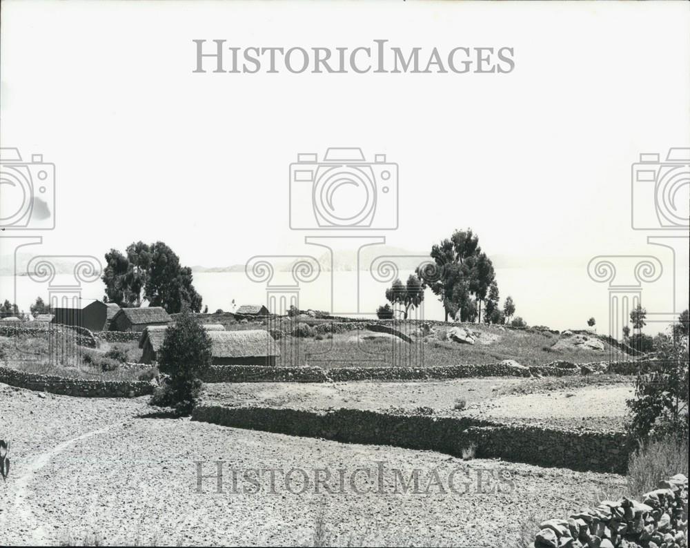 Press Photo Lake Titicaca Farming Lands South America - Historic Images