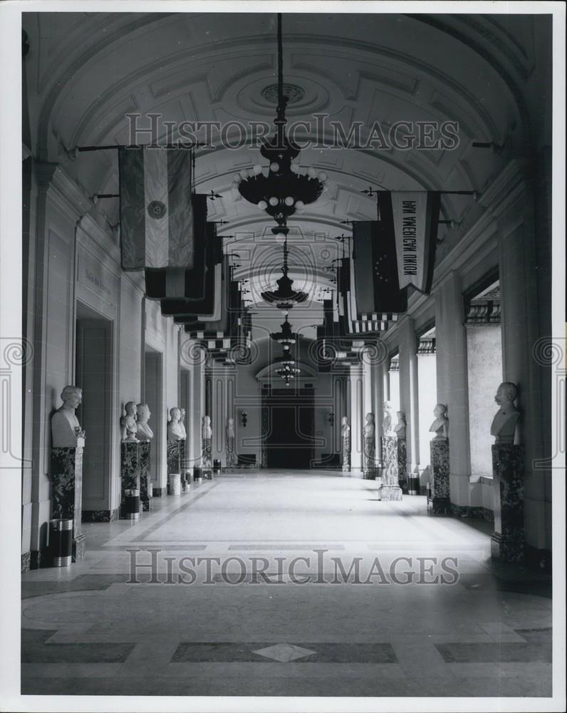 Press Photo Hall with Flags - Historic Images