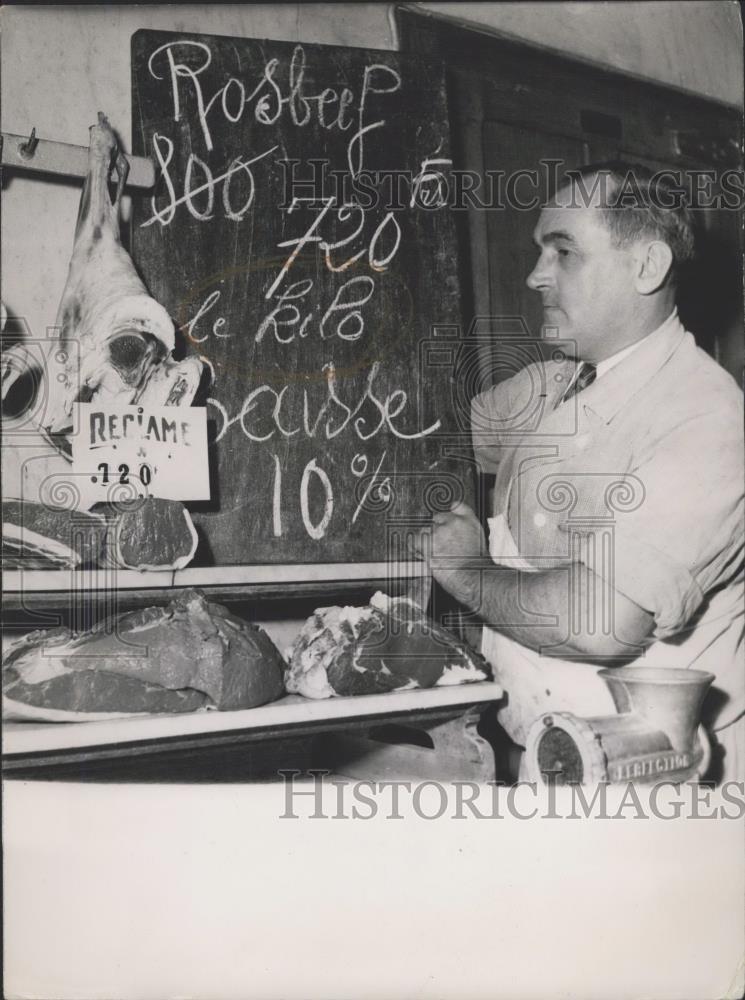 Press Photo M. Dru Gebert in his butchery at Neuilly France - Historic Images