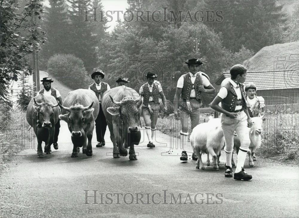 1981 Press Photo Alpine Herdsmen, Traditional Costume, Switzerland - Historic Images