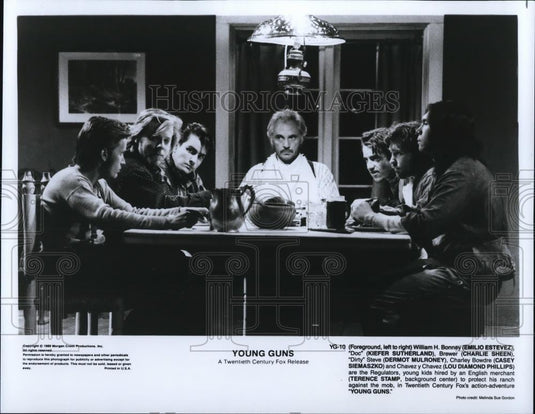 1989 Press Photo Emilio Extevez, Keifer Sutherland & Charlie Sheen in Young Guns - Historic Images