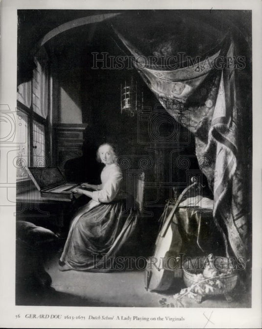 1966 Press Photo Paintings by Gerard Dou Called "A Lady Playing On The Virginal" - Historic Images