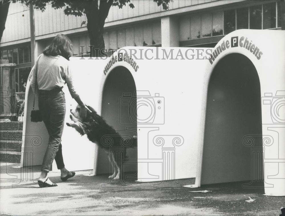 1984 Press Photo Siwss Supermarket Sets Up Special Cabins For Dogs - Historic Images