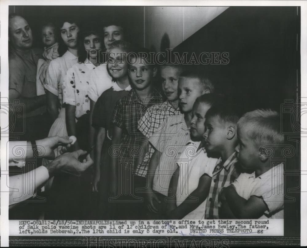 1956 Press Photo 11 of 12 Siblings Lined Up for 2nd Round of Polio Vaccine - Historic Images