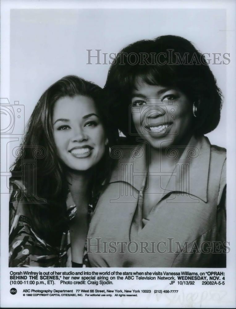 1992 Press Photo Oprah Winfrey and Vanessa Williams on Oprah: Behind the Scenes - Historic Images