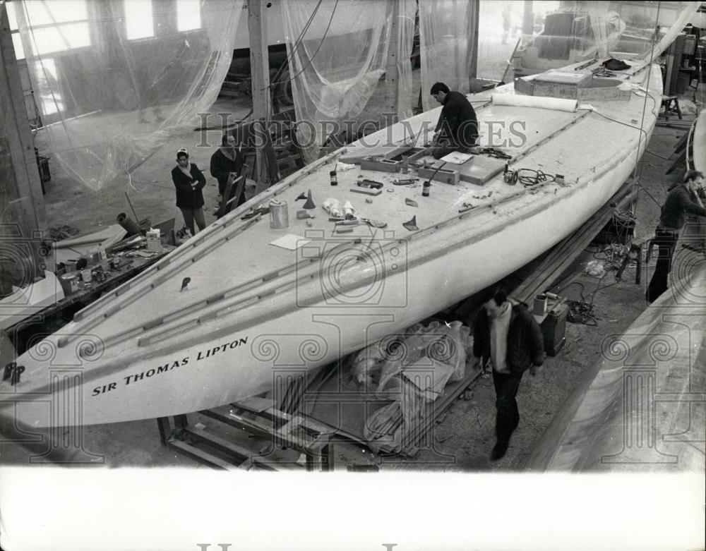 1968 Press Photo Geoffrey William&#39;s boat Sir Thomas Lipton nearly complete - Historic Images