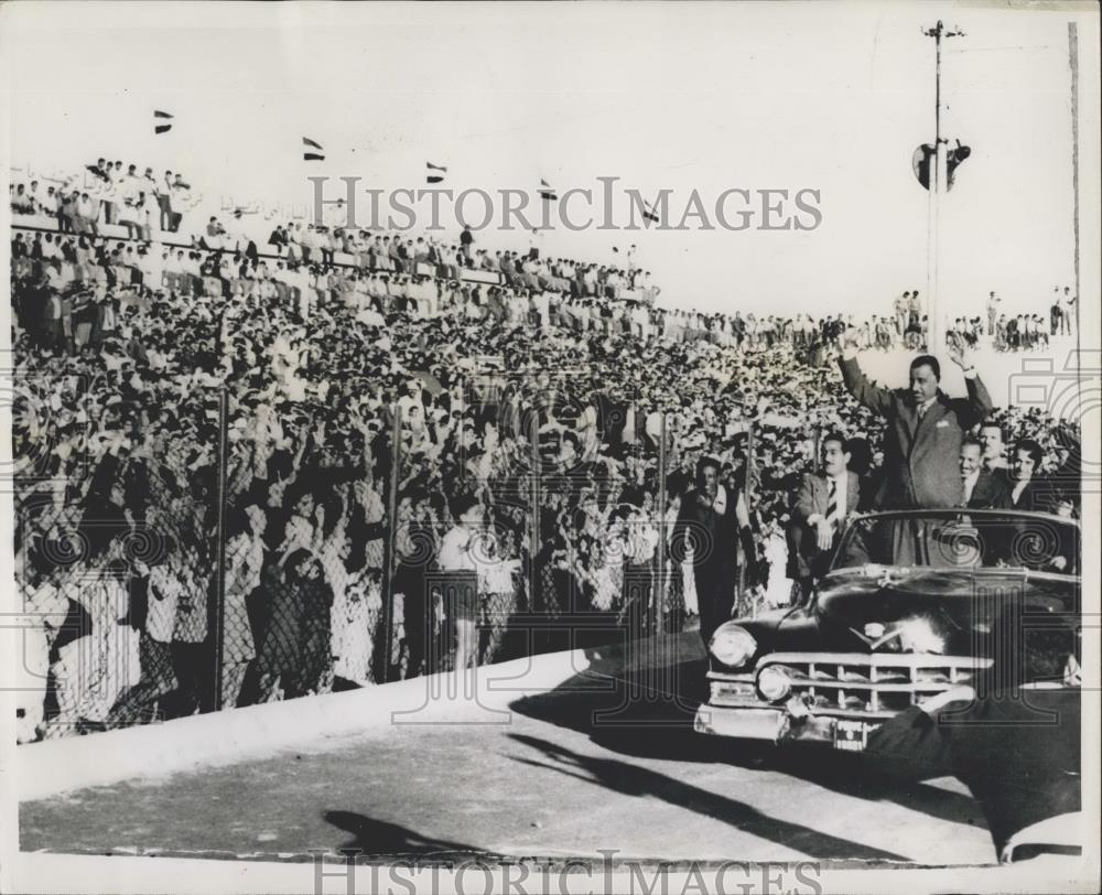 1958 Press Photo Christmas Welcome for Pres Nasser on Streets of Port Said - Historic Images