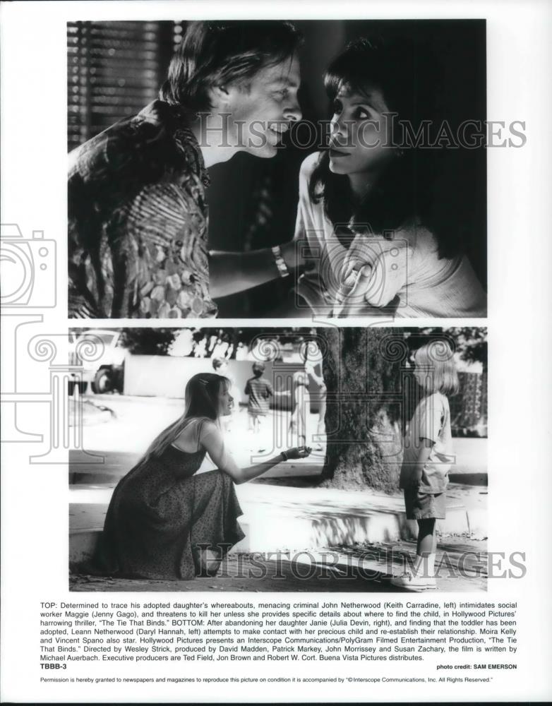 1995 Press Photo Keith Carradine Jenny Gago Daryl Hannah in The Tie That Binds - Historic Images