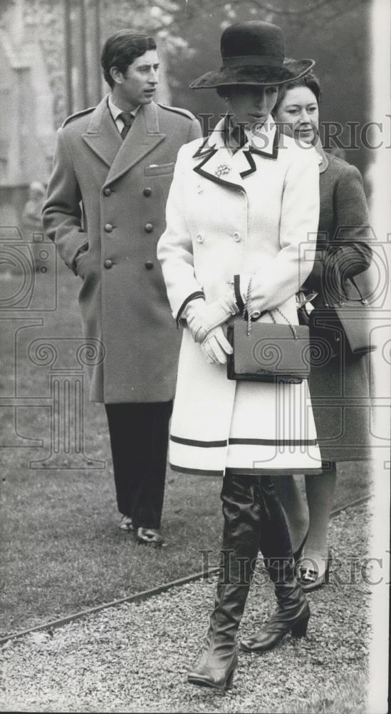 1973 Press Photo Prince of Wales Princess Anne Princess Margaret Leaving Church - Historic Images