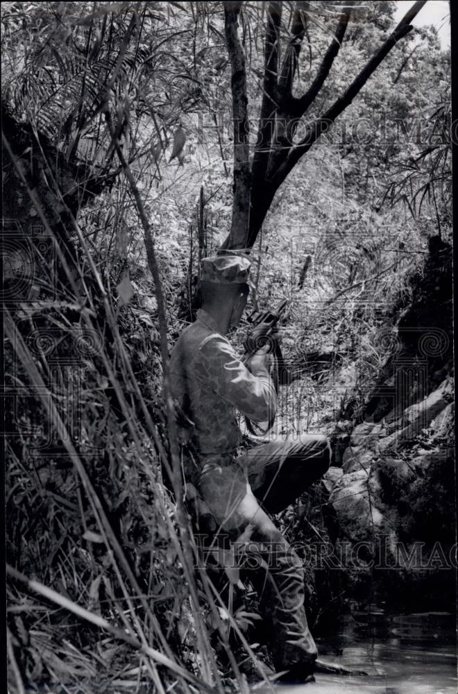 Press Photo US military ambush training under jungle conditions - Historic Images